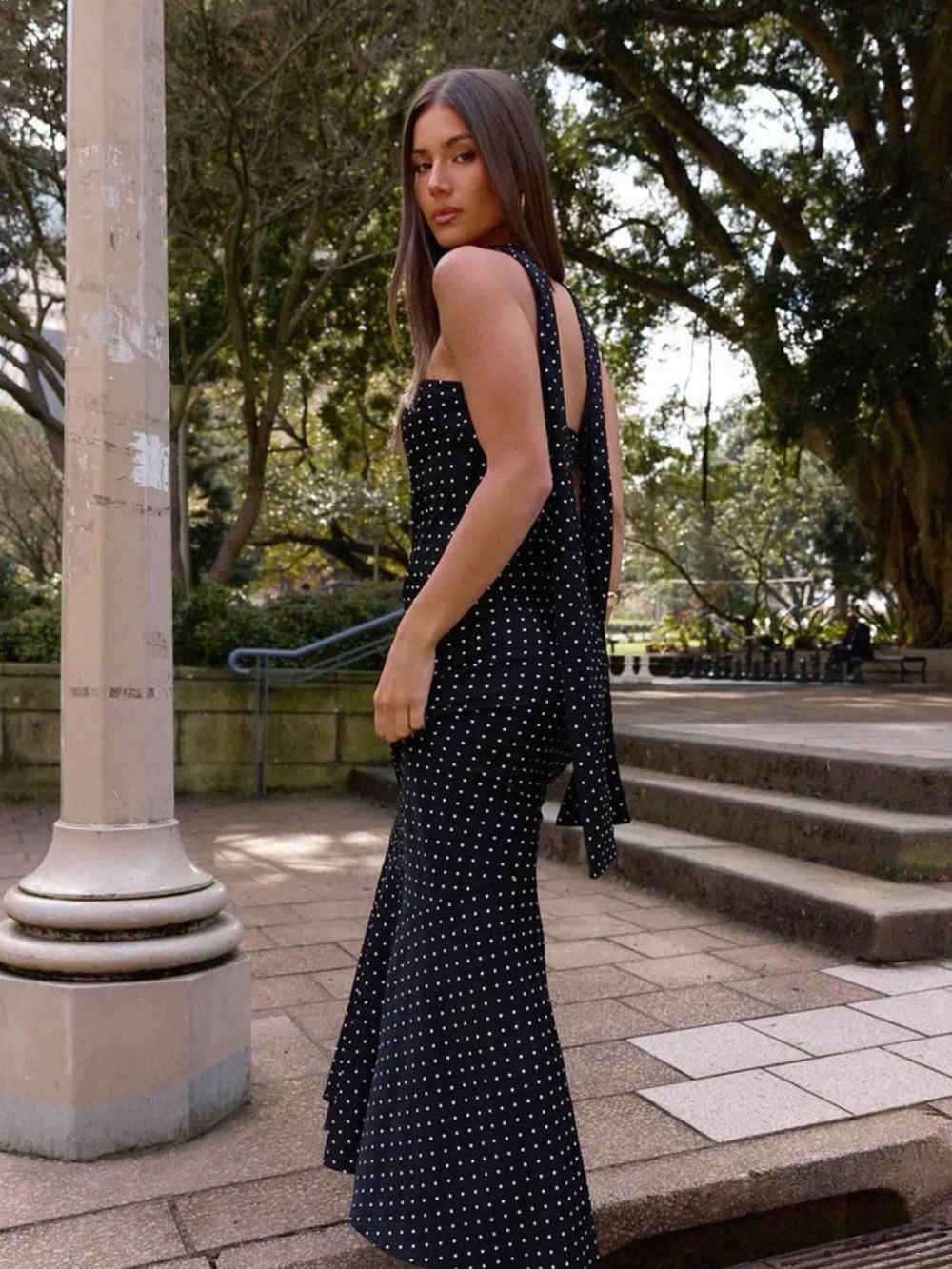 Peppermayo Black Polka Dot Strapless Maxi with Neck Scarf - Picture 2 of 2